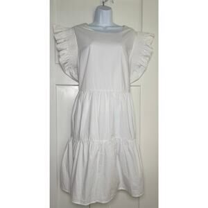 English Factory White Dress Flutter Slv Tiered Lined‎ Size 1X NWT